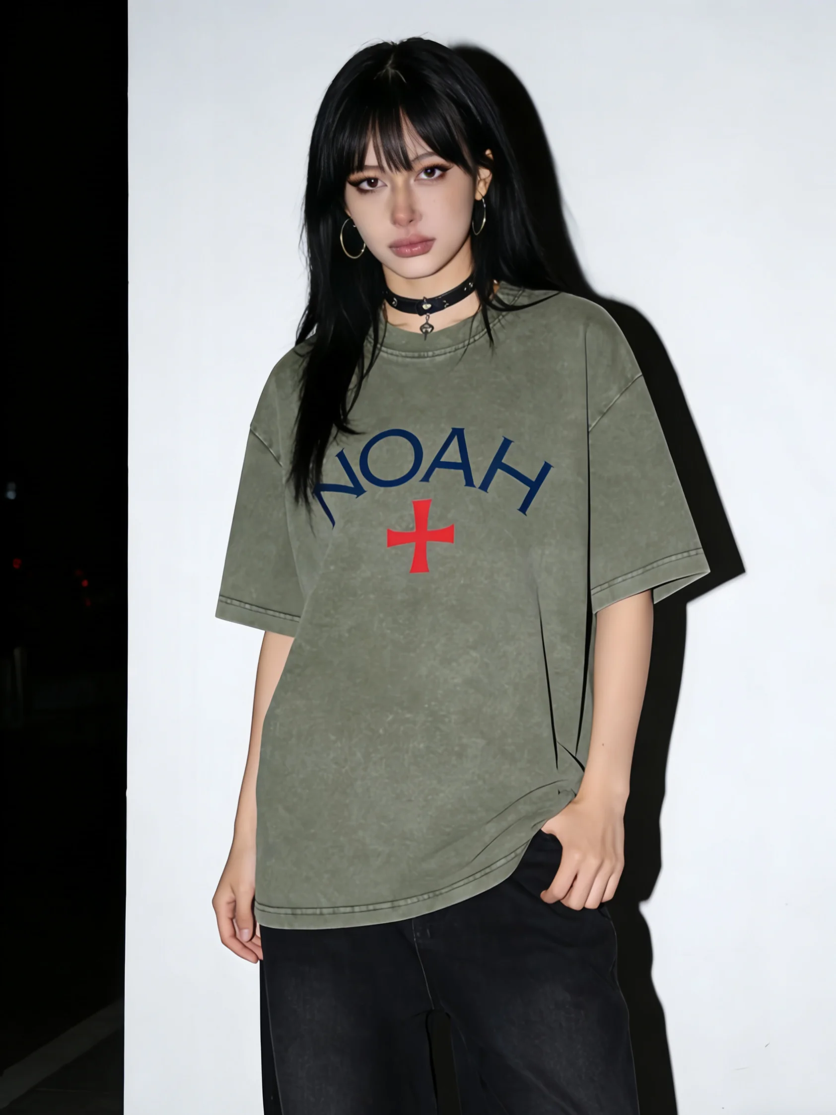 Camiseta Noah American Casual Original Crosswashing de Manga Corta de Algodón Puro, Estilo Urbano Unisex, Cuello Redondo
