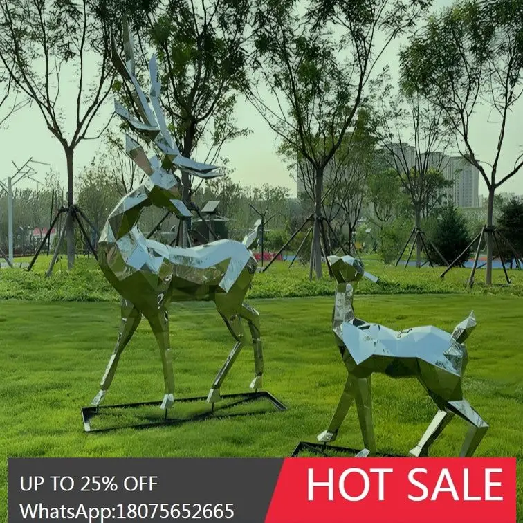 SGF Large Stainless Steel Cut Surface Deer Sculpture Outdoor Garden Geometric Animal Park Display