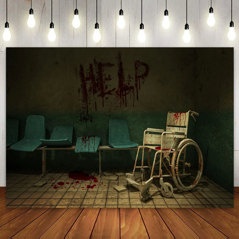 Halloween Backdrop Scary Bloody Horror And Creepy Ward Room In The Hospital Murder Party Decoration Photography Background