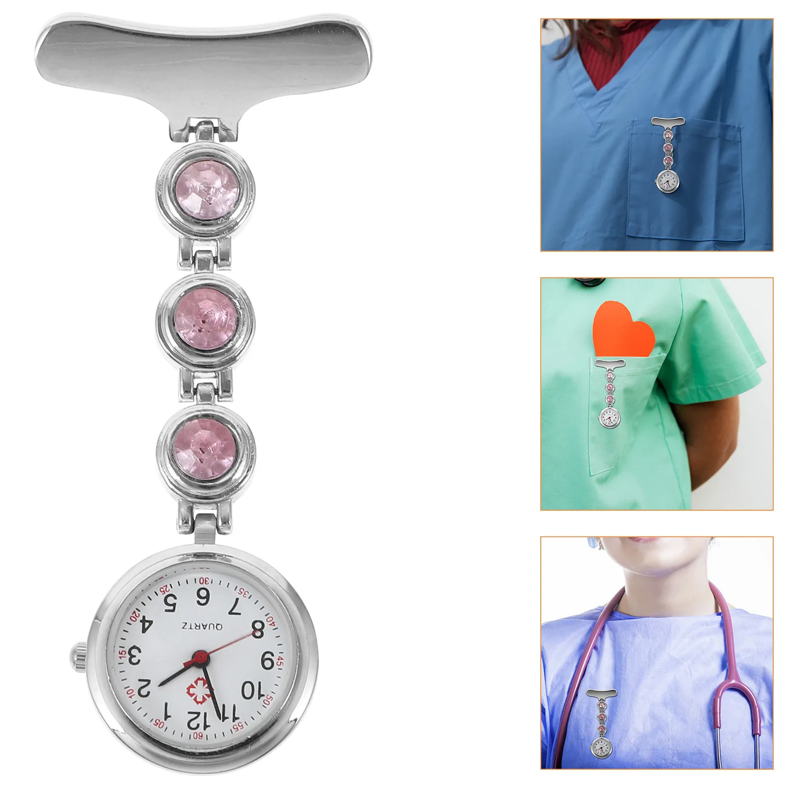 Stylish Rhinestone Nurse Lapel Watch for Students Nurses Professionals Exam Timekeeping Clip on Fob Pendant Nursing Watch