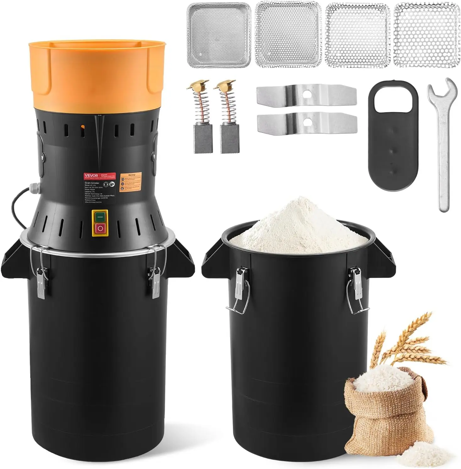 Electric Grain Mill Grinder, 600W High Power Commercial Spice Grinder, 6.6 Gal Pulverizer Powder Machine with Galvanized Sharp B