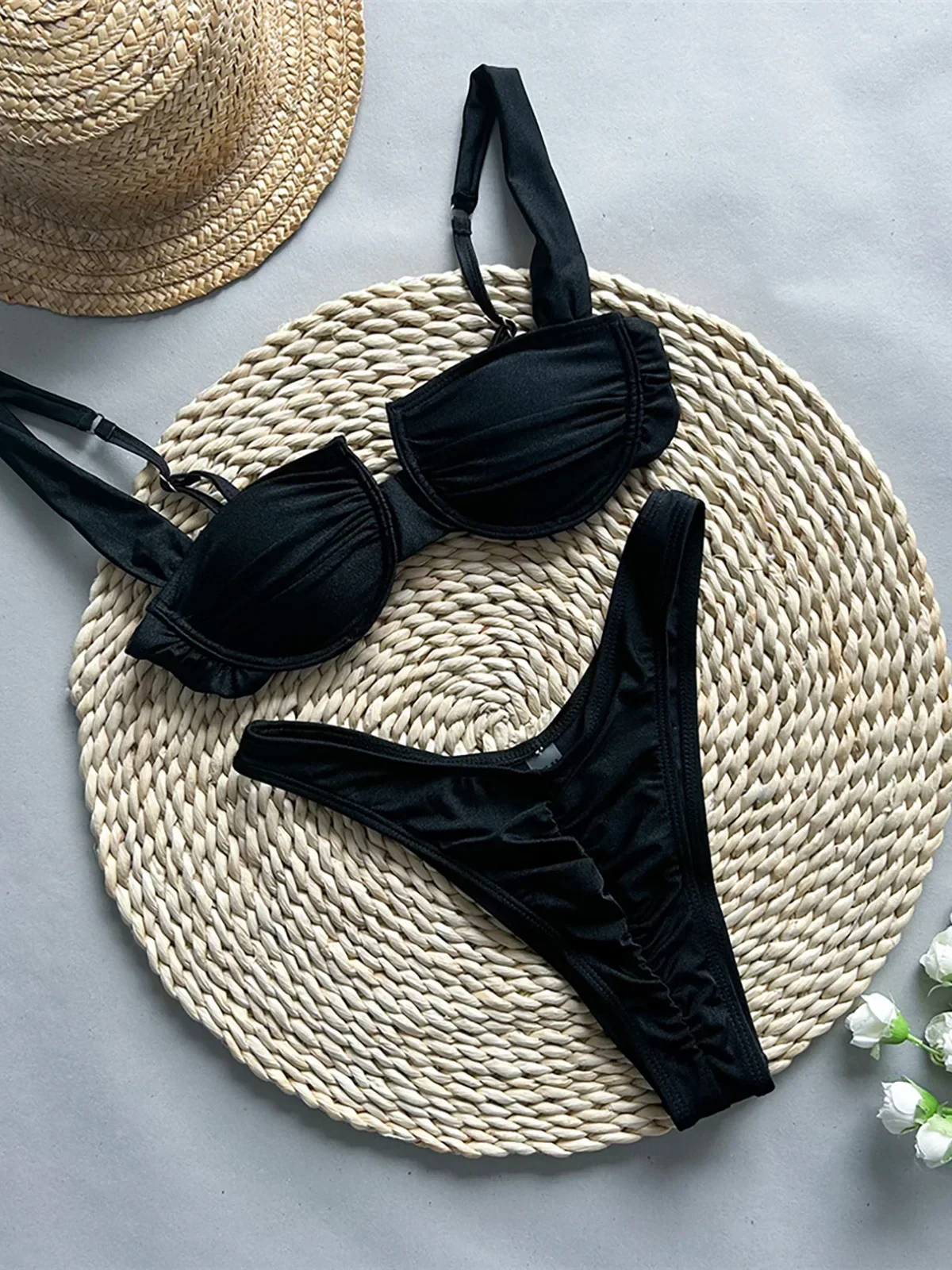 

Wrinkled Underwired Brazilian Scrunch Butt Bikini Women Swimwear Female Swimsuit Two-pieces Bikini set Bather Bathing Suit V5860