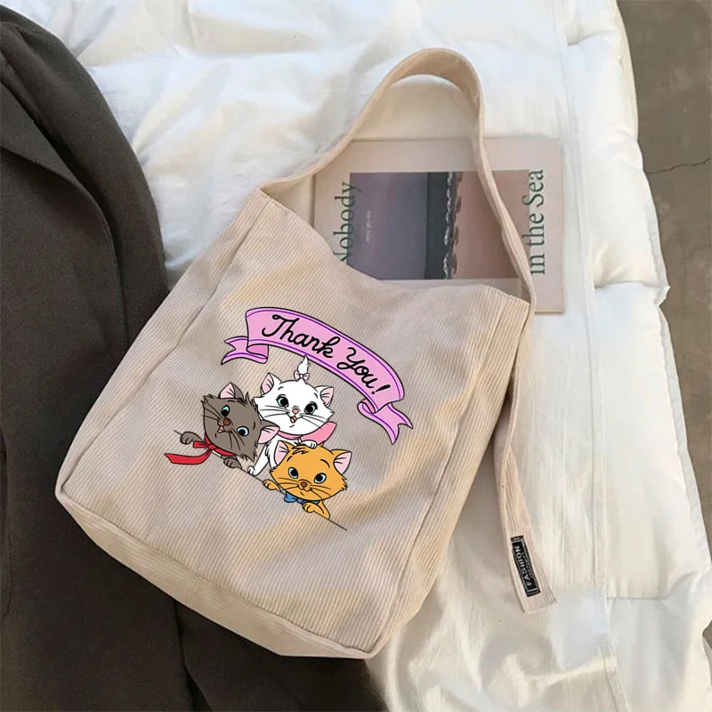 MINISO The Aristocats Marie Cat Girls Shopping Bags Ladies Tote Bags Large Capacity Canvas Handbag Storage Canvas Shoulder Bags