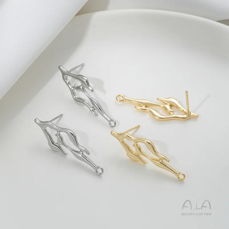 14K Gold Color Special-shaped Lava Water Droplets With Hanging Rings Earrings DIY Hmade Earrings Jewelry Accessories Materials