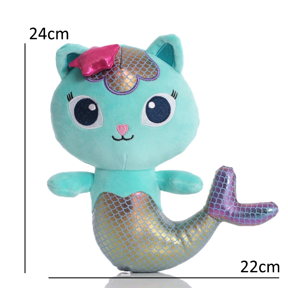 25cm 8Pcs Gabby doll house plush toy cartoon stuffed animal mermaid cat mermaid plush doll children\'s Christmas gift