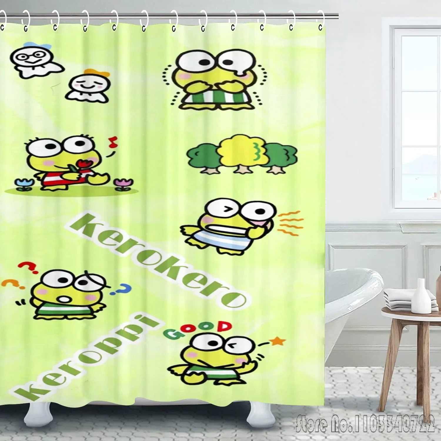 KEROPPI Cartoon Shower Curtain 1pcs Waterproof Bath Screen Curtains with Hooks for Bathroom Decor