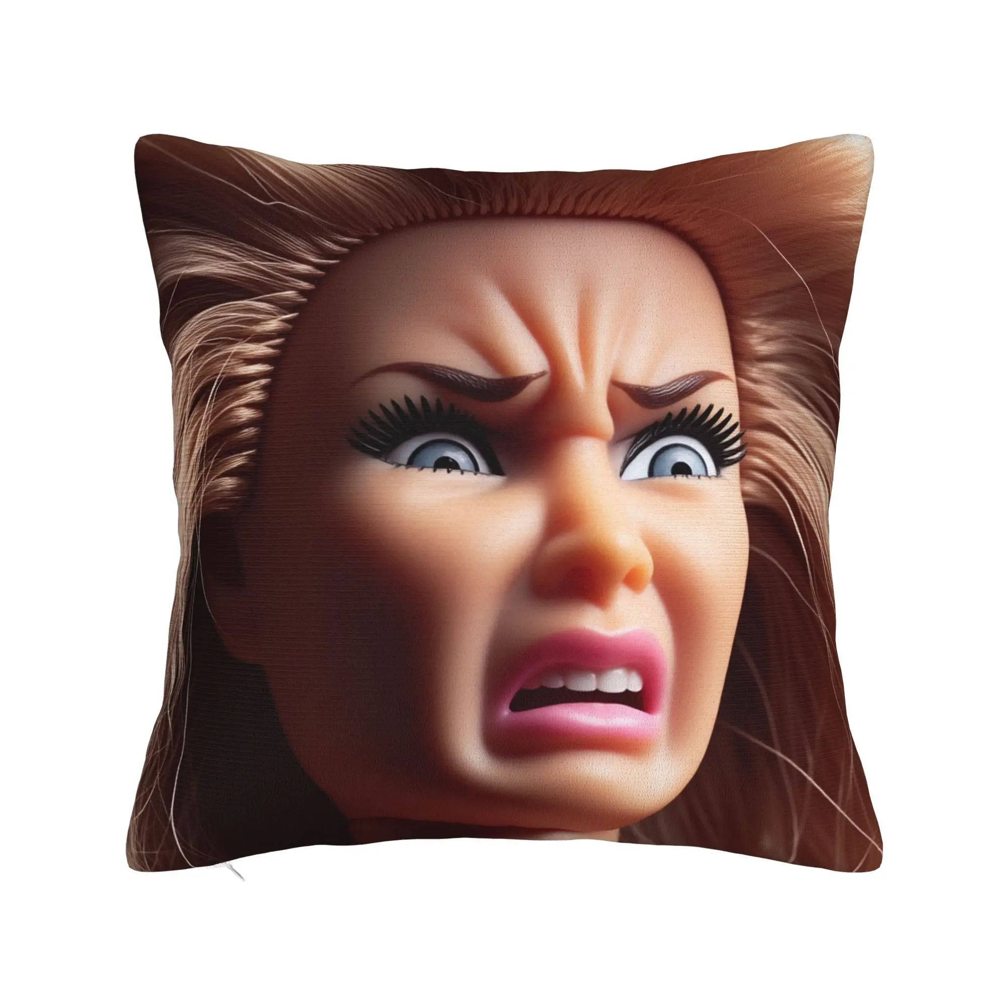 Distressed Doll Face Meme Pillow Case  Retro Trendy Pillow Cover Square Pillowcases For Sofa Bedroom Home Decor