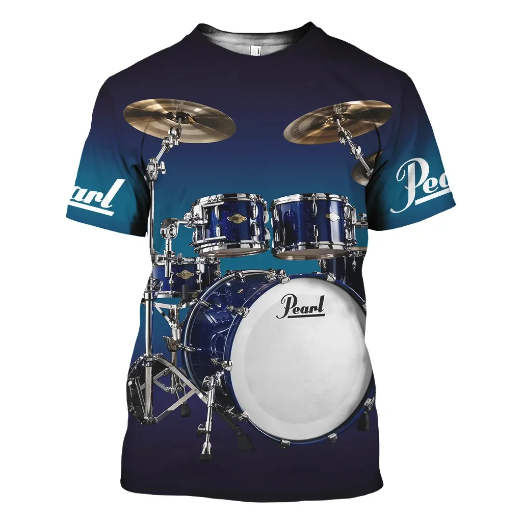 

Classic Instrument Drum 3D Printed Pattern Summer Men's T-shirt Oversized Casual Short Sleeve Shirt Trend Fashion Music Tops Tee