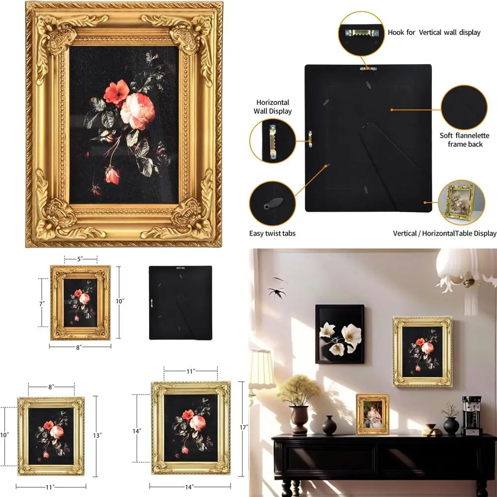 

Элегантная антикварная золотая рамка для фотографий 8x10 с акриловым стеклом для настенного или настольного размещения, декор для дома