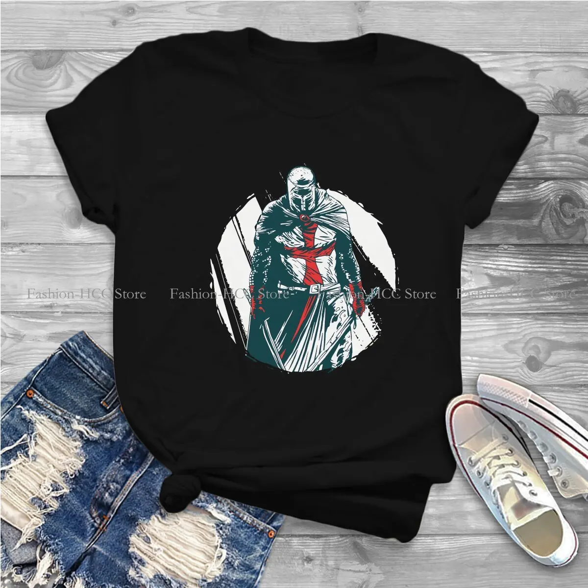 Crusader Newest Polyester TShirts Templar Knight Female Graphic Tops T Shirt Round Neck