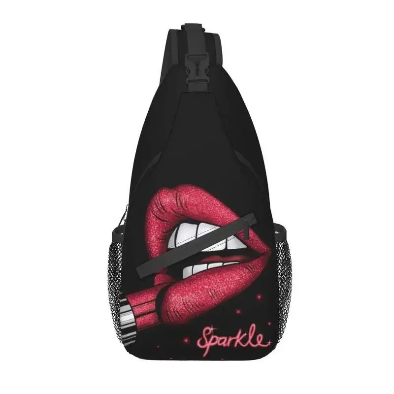 Fashion Lipstick Sexy Red Lips Sling Chest Bag Customized Shoulder Crossbody Backpack for Men Travel Hiking Daypack