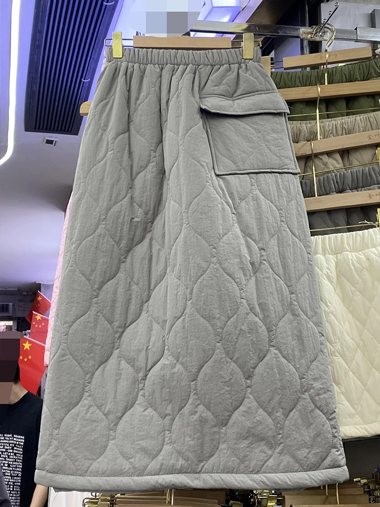 ay down Cotton f Skirt Women's Thiened Autumn Winter Sle with kets Mid-Length Straight Cut Warm Skirt