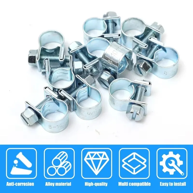 10-40pcs Hose Clamp Fuel Pipe Clamp 8-10mm Car Worm Drive Fuel Water Hose Pipe Clamps Clips Auto Hose Fuel Clamps Assortment Kit