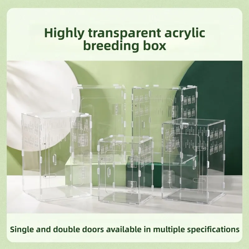 Clear Acrylic Reptile Terrarium - Ventilated Tall Enclosure for Crested Gecko, Tree Frog, Jumping Spider, Small Pet Habitat