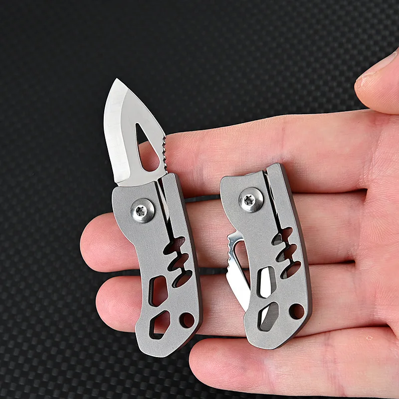 High Hardness D2 Blade Titanium Alloy Folding Knife MINI Key Pendant EDC Express Sharp Fruit Pocket Knives Outdoor Tool Gift