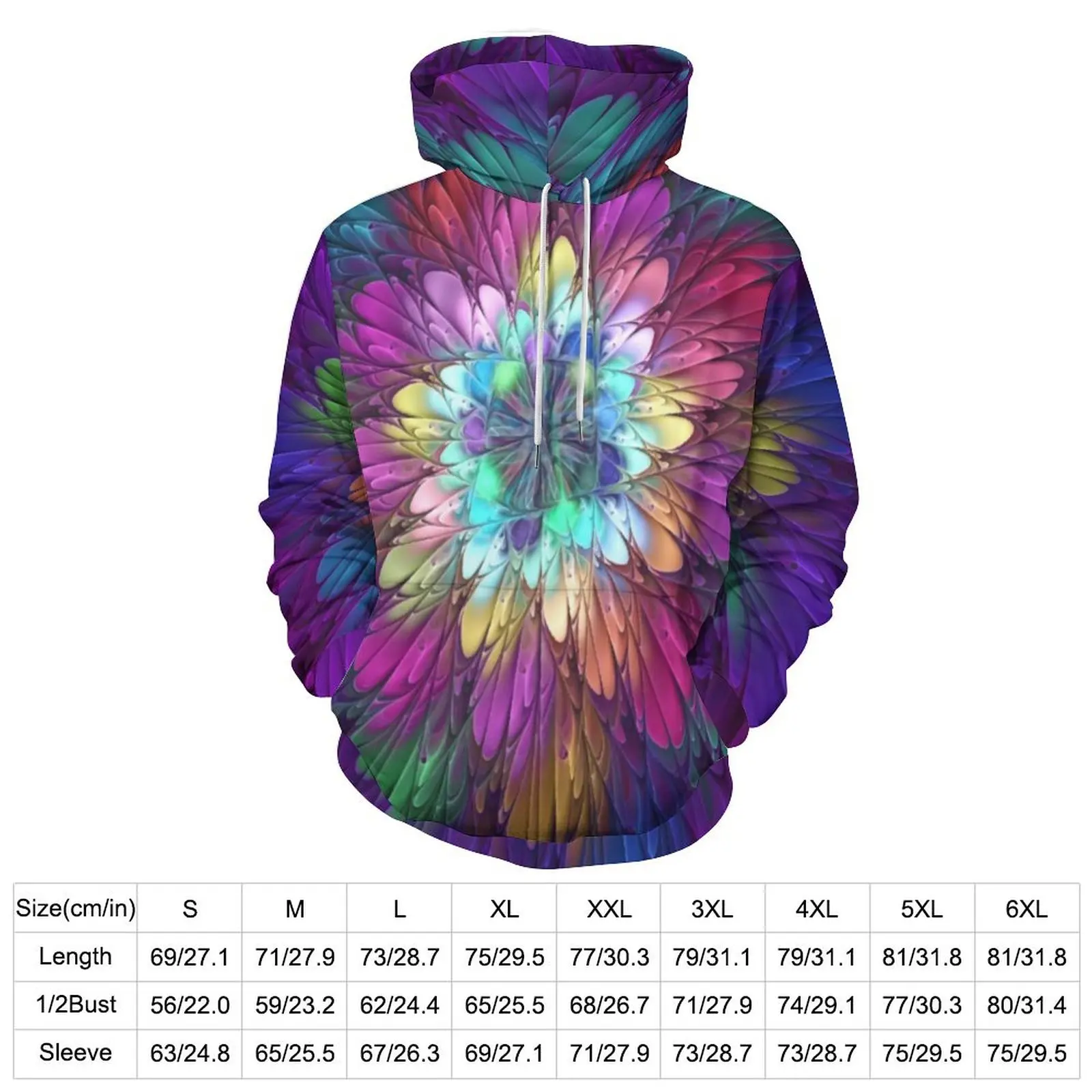 Colorful Psychedelic Flower Hoodies Abstract Fractal Art Casual Pullover Hoodie Winter Streetwear Oversize Loose Sweatshirts