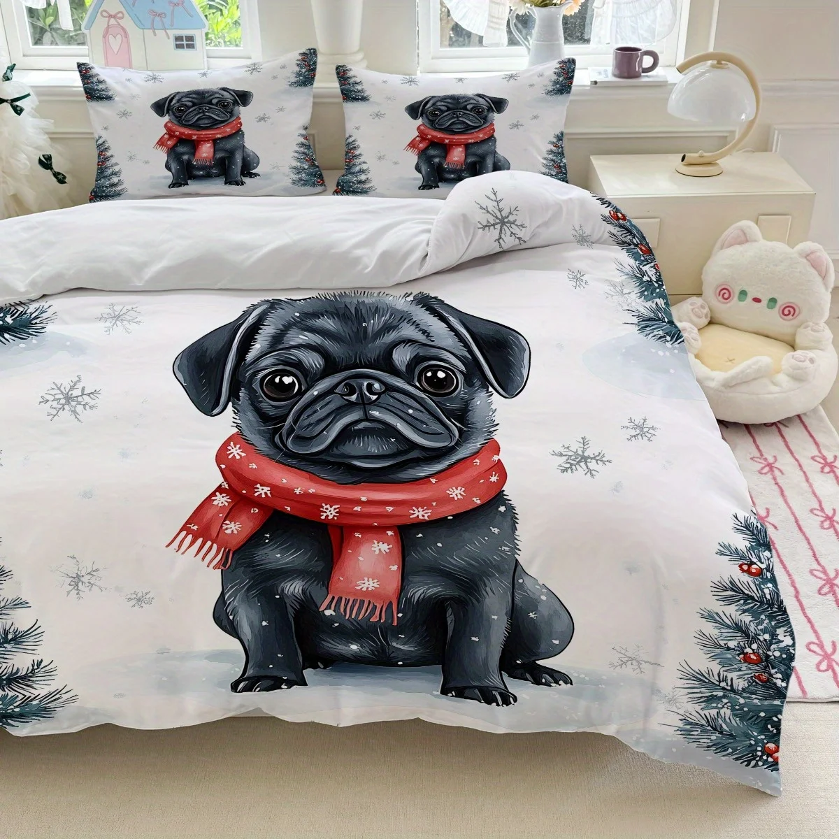 Polyester Fiber Duvet Cover Set of Three 2D Flat Printed Duvet Cover Set of Three Duvet Cover Set with Dreamy Woven Pattern, Suitable for All Seasons, Printed Duvet Cover with Zipper, Machine Washable