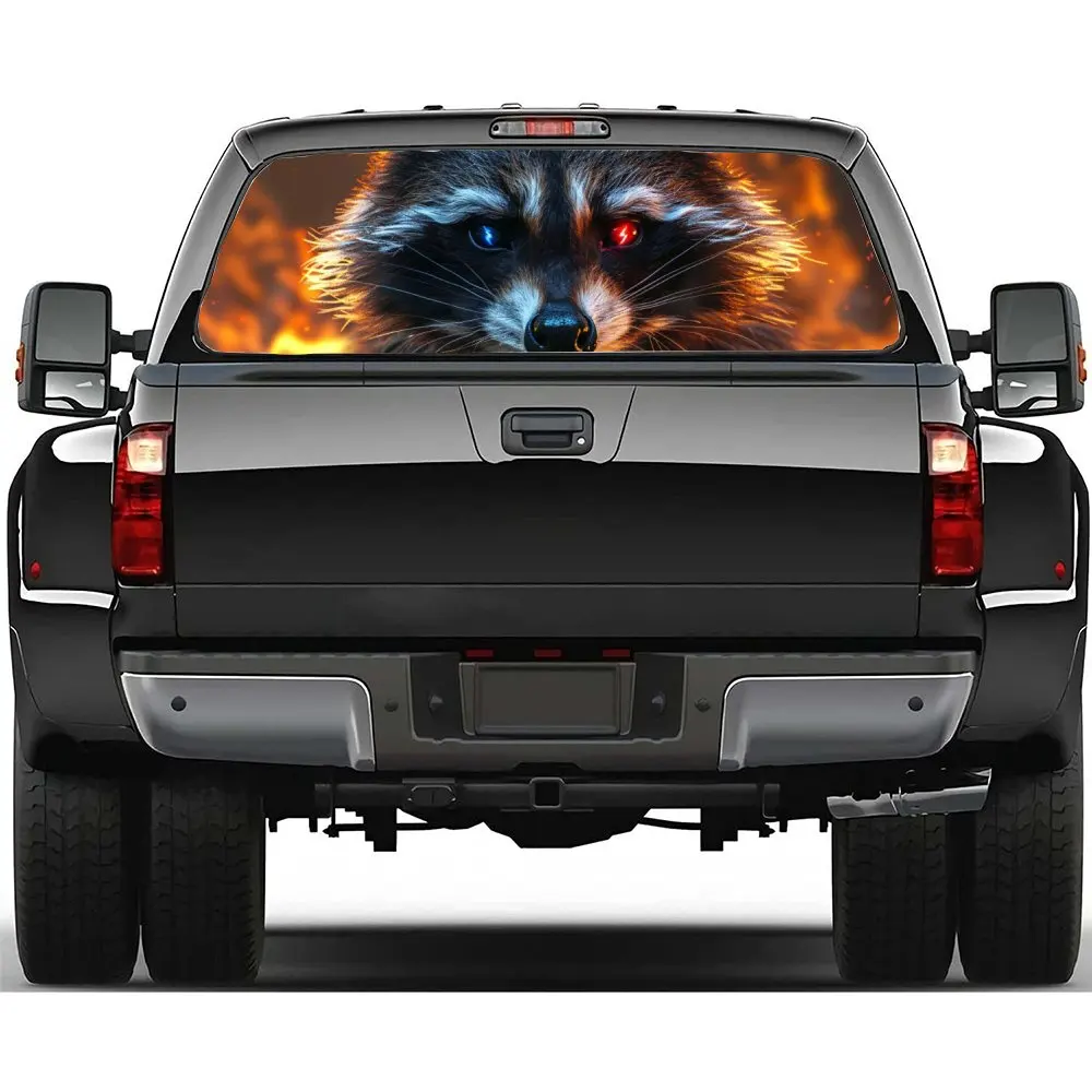 

Raccoons with Red Blue Eyes Car Rear Windshield Sticker Truck Window See Through Perforated Back Window Vinyl Decal Decoration
