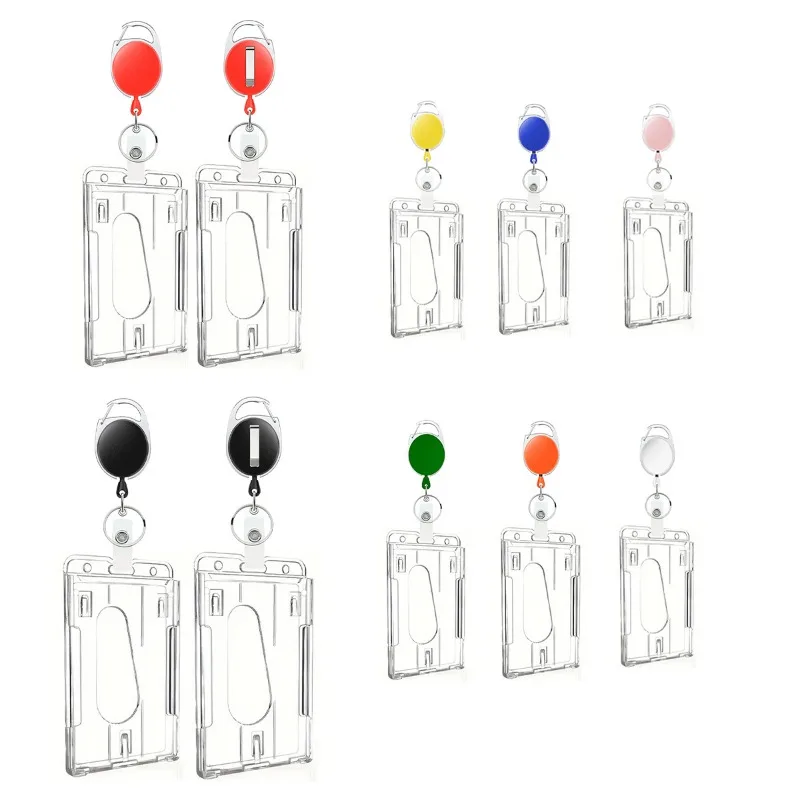 1 Set Transparent Card Holder Cases Retractable Keychain Scratch-Proof Student Office ID Bank Card Tab Cases