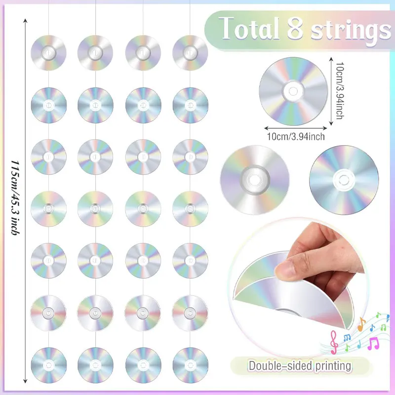 Disco Party Decorations Holographic CD Record Hanging Garland Backdrop description 2
