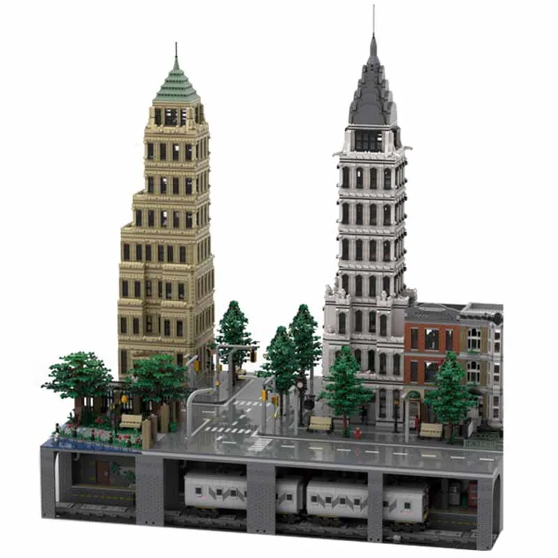 Street View รุ่น MOC อาคารอิฐ NEW-YORK สองชิ้นส่วน Subway Modular เทคโนโลยีของขวัญวันหยุดประกอบของเล่นเด็กชุด