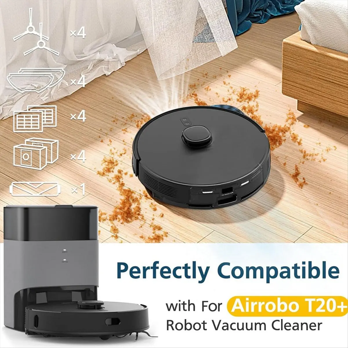 

(A61K) Replacement Parts for Airrobo T20+ Robotic Vacuum Cleaner Main Side Brush Hepa Filter Mop Cloth Dust Bags