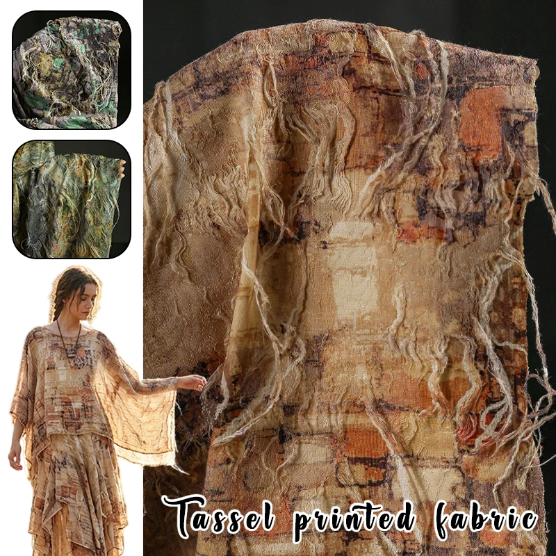 

Новая винтажная фактурная ткань с бахромой в стиле Дуньхуан, 50x155 см, для творчества и дизайна одежды, зеленый мох, вязаный материал с эффектом потертости