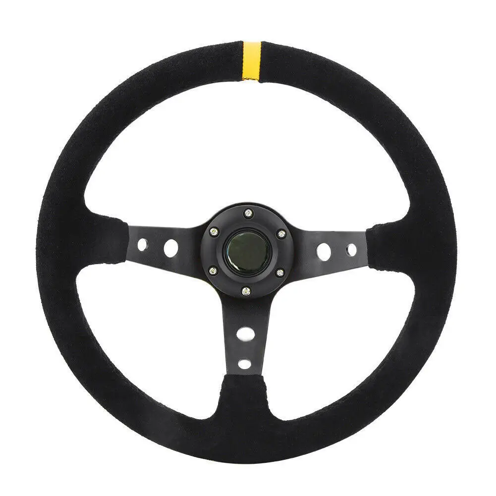 JDM Universal 350mm Deep Dish 6 Bolt Suede Leather Sport Racing Drifting Steering Wheel