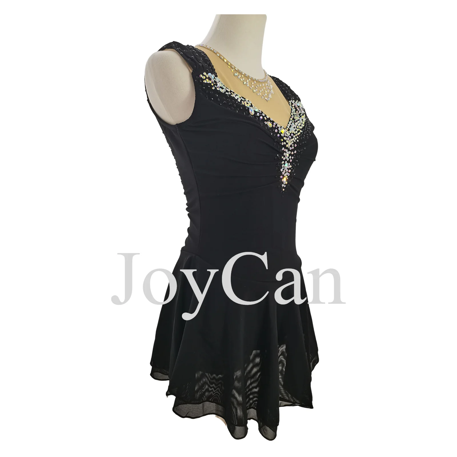 JoyCan Ice Figure Skating Dress Girls Black Spandex Stretchy Competition Dance Wear Customized