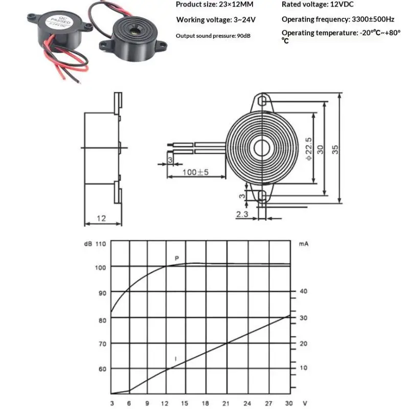 5/10PCS High Decibel Buzzer SFM-20B DC 3-24V Continuous Sound Buzzer 2312 Active Piezo Buzzers For Car