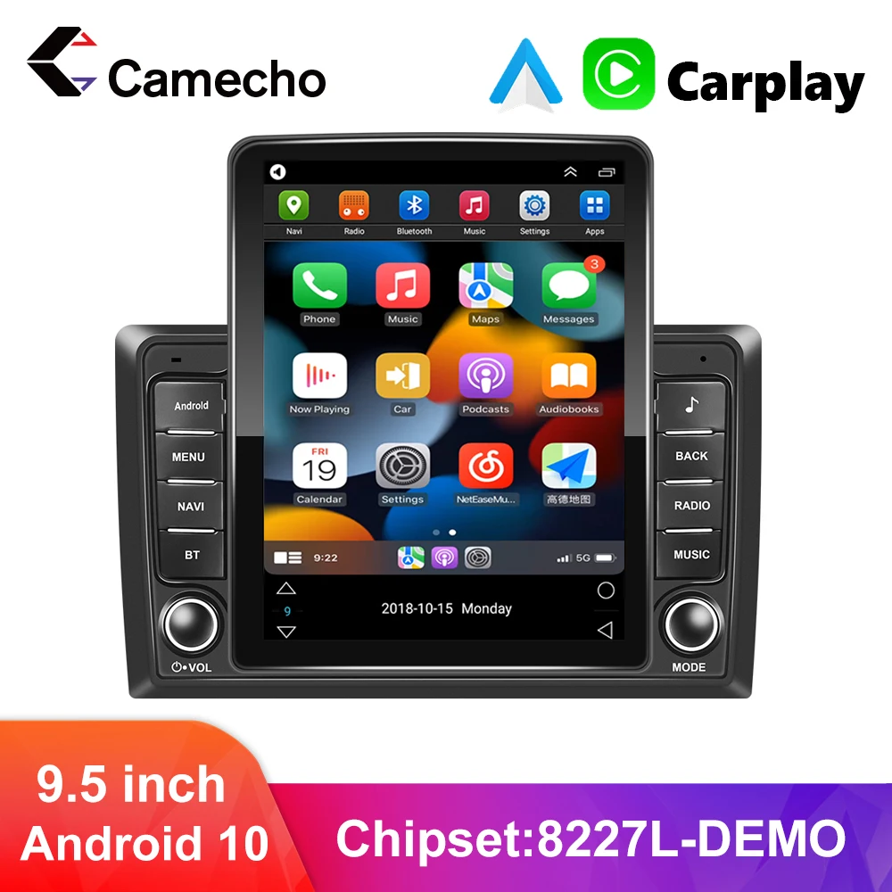 Автомобильный DVD-плеер Camecho с вертикальным экраном 9,5 дюйма, Android 10,0, 1 Гб + 16 ГБ, GPS, RDS, радио, Wi-Fi, Bluetooth