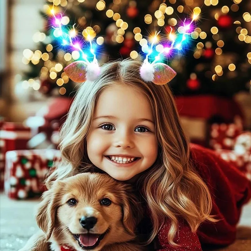 

2 шт./светящиеся рождественские заколки для волос с рогами оленя, рождественские заколки для волос-мигающие заколки для волос с ягодами для женщин и девочек, рождественская вечеринка