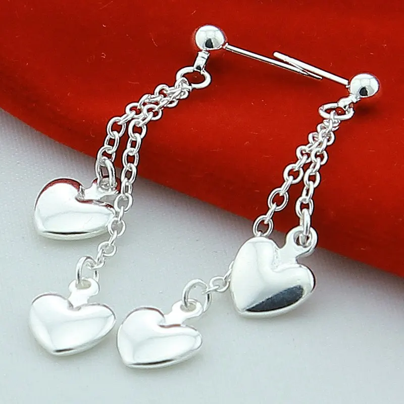 

925 Sterling Silver Solid Heart Drop Earrings For Woman Wedding Engagement Fashion Party Charm Jewelry