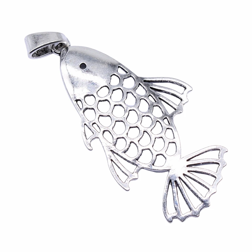 WYSIWYG 1pcs 84x44mm Antique Silver Color Big Hollow Fish Charms Pendant For Jewelry Making DIY Jewelry Findings