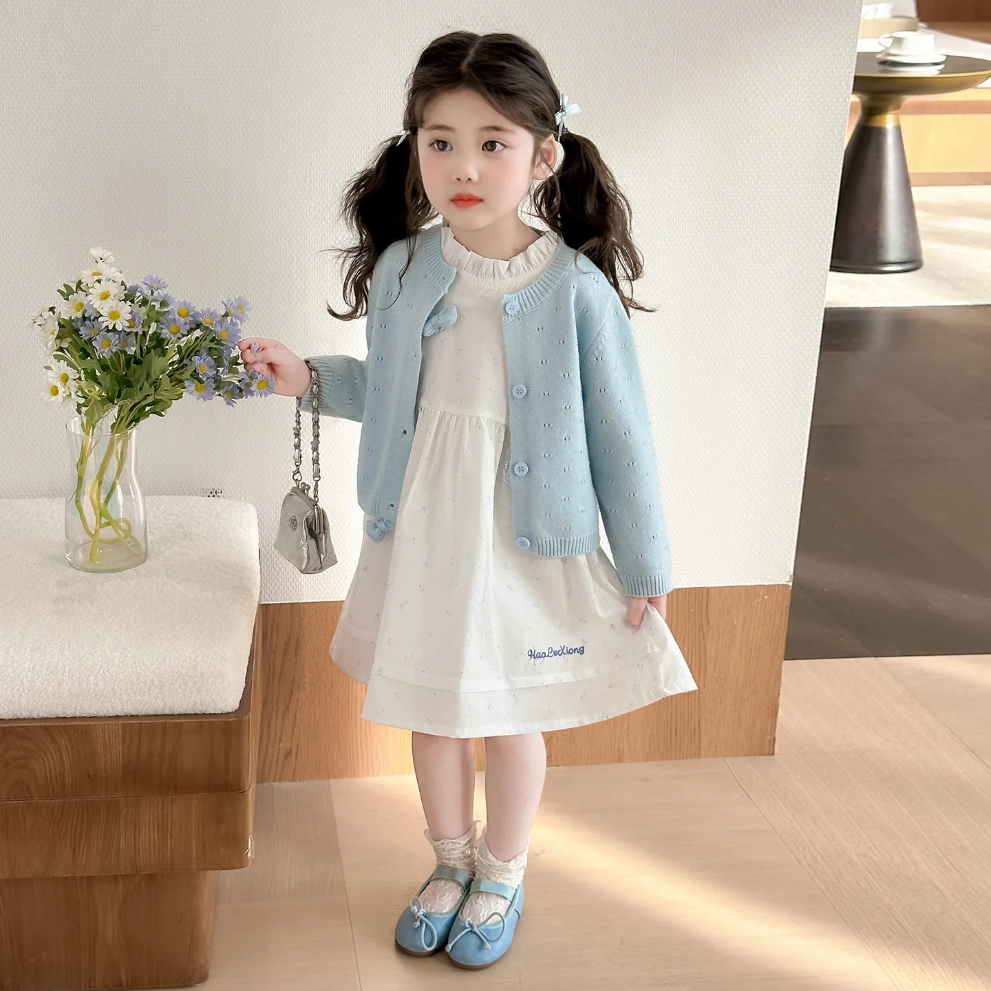 Girls' Dress Autumn 2026 New Item Baby Girl Autumn Dress Children's Spring and Autumn Cardigan Sweater Set Skirt