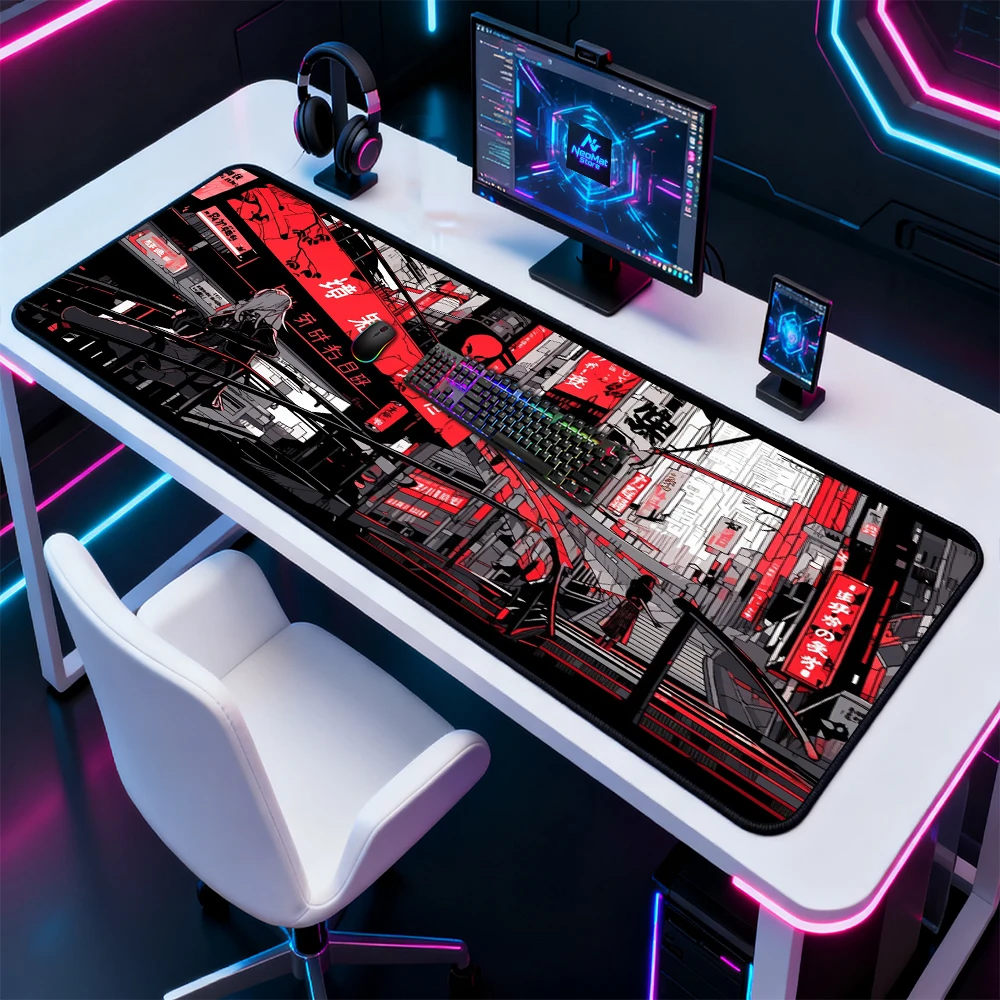 

Cyberpunk Mouse Pad Pc Gamer Gaming Desk Mat XXL Black Neon Cityscape Mousepad Big Red Accessories 1200x600 Mousepads
