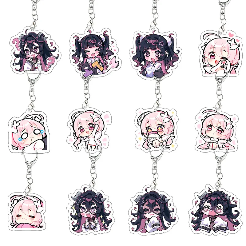 Emote Acrylic Keychain Angel Vs Demon Anime Keyring Accessories Cartoon Kawaii Girl Bag Pendant Charm Festival Gift