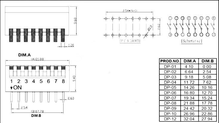 10PCS 2/3/4/5/6/8 Pin 2/3/4/5/6/8 Positions Side Piano DIP Switch 2.54mm Pitch Blue red