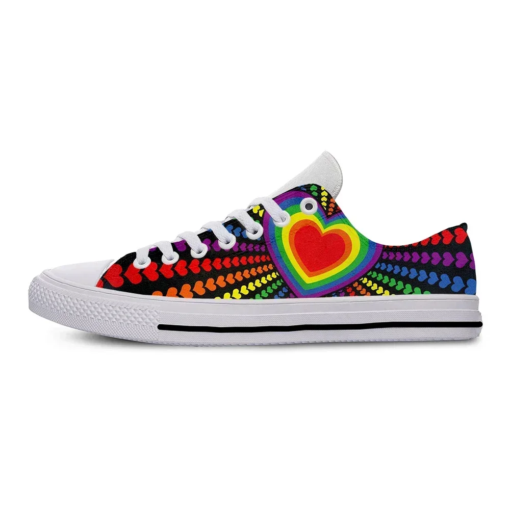Hot Cool Rainbow Hearts Pattern LGBT Pride Funny Casual Cloth Shoes Low Top Lady Female Men Women Sneakers Classic Board Shoes