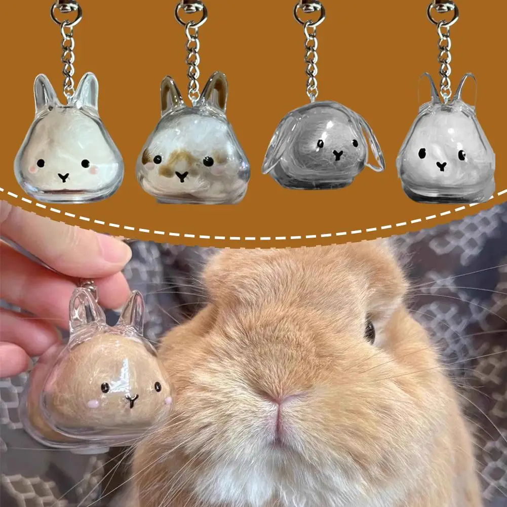 Transparent Rabbit Fur Storage Pendant Keychain, Gumball Rabbit, Rabbit Fur Hair Storage Capsule, Commemorative Collection Bag