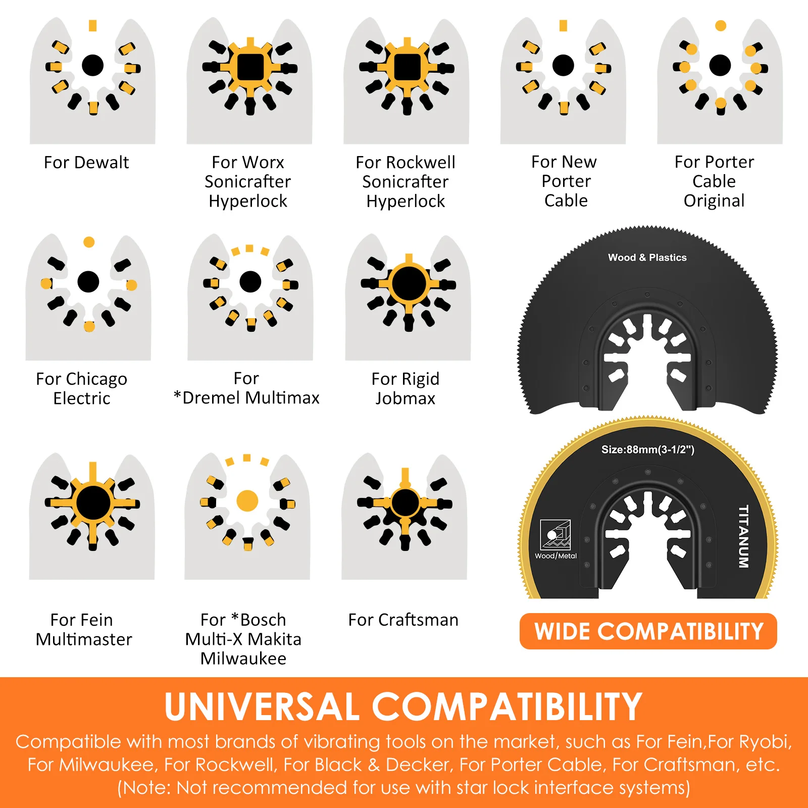 5/6Pcs Oscillating Saw Blades 3-1/2inch Semicircular Saw Blade Bimetal Multitool Blades Flush Cut Oscillating Saw Blades Cutting