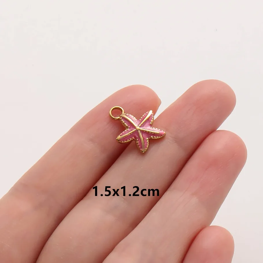 6 Stück Großhandel Rosa/Pinkfarbene Emaille-Tieranhänger Flamingo Schmetterling Seestern Edelstahl-Charms für Schmuckherstellung Halskette – Detail 10