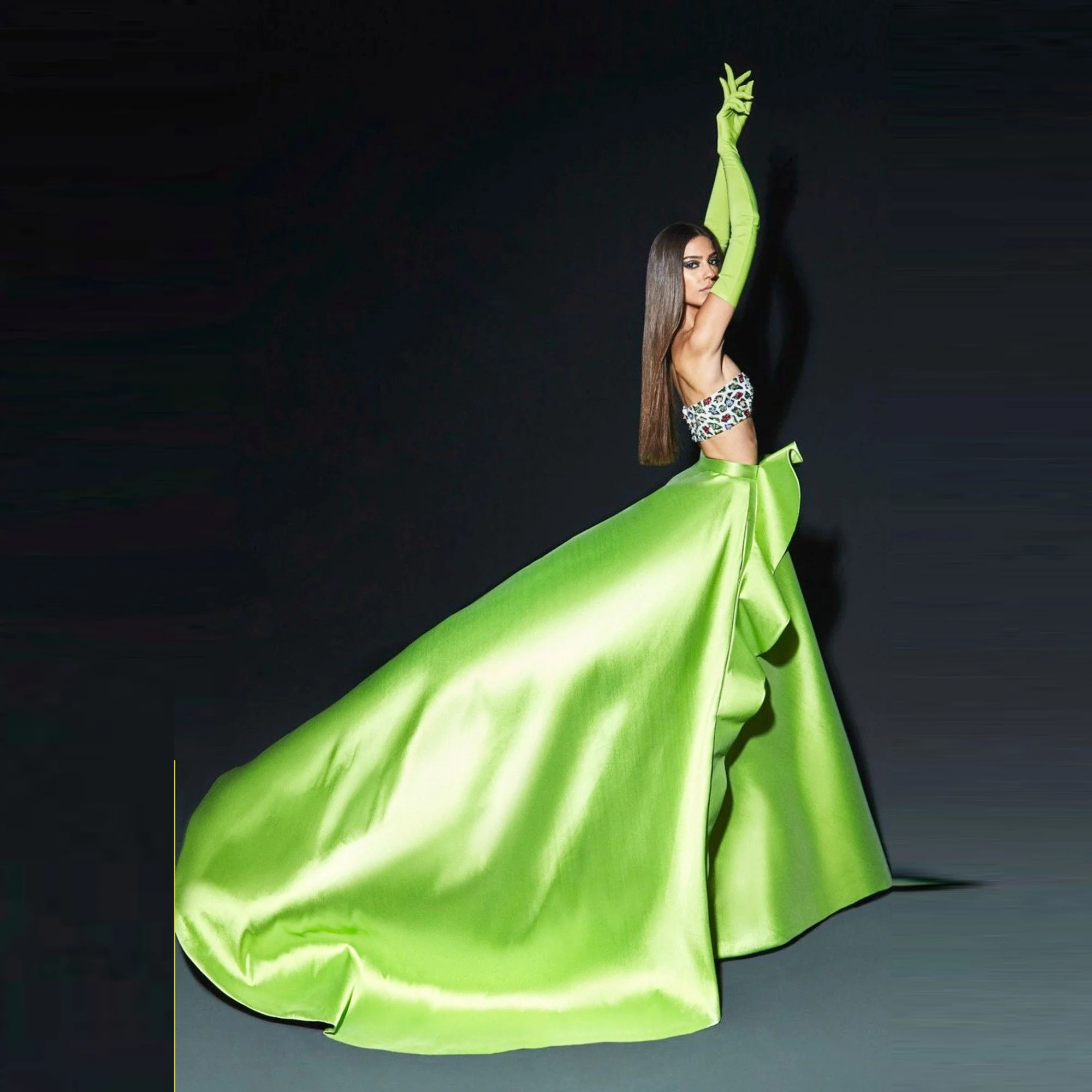 

Green Satin Long Skirt Girls Birthday Party Formal Wear Side Split Lady Skirt Custom Made Color And Size Long Skirt