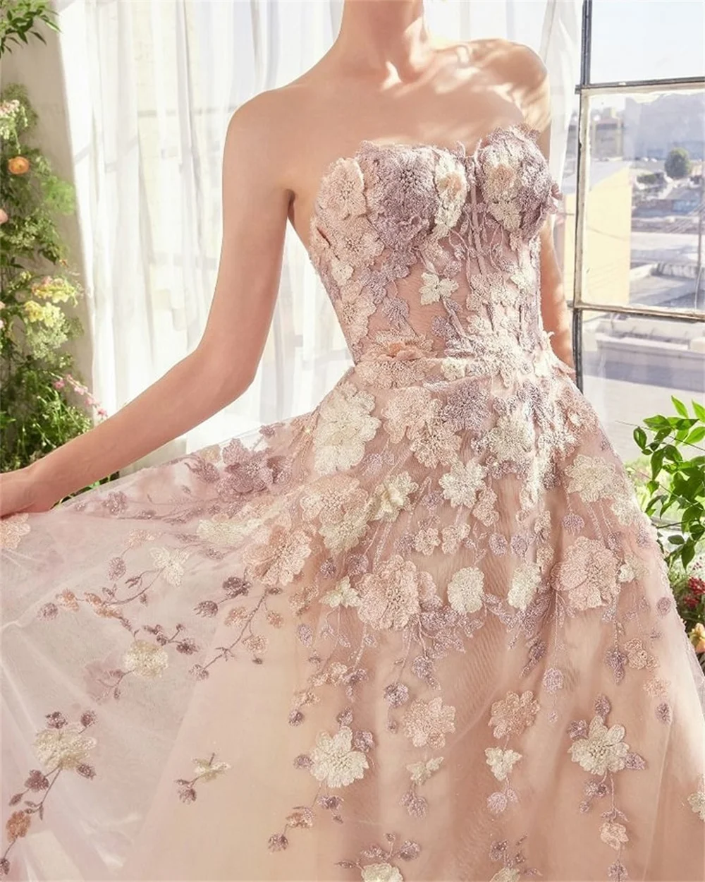 Kyoto Pas Roze Strapless Applicaties Trouwjurk A-lijn Prinses vestidos de novia Zip Terug Sweep Trein Avondjurken