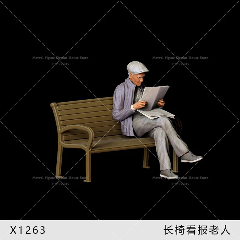 1/64 1/43 1/35 Scale Miniature Scene Doll Reading Newspapers  Men Elderly People Bench Leisurely  Un-panited White Mini Figure