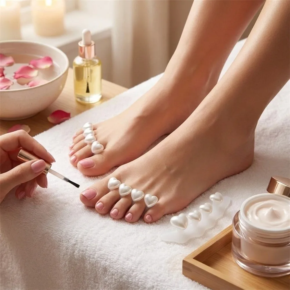 2PCS Flower Toe Separators Soft Silicone Pearl Toe Spacers for Nail Polish Anti Sticking Nail Painting Toe Splitter Salon