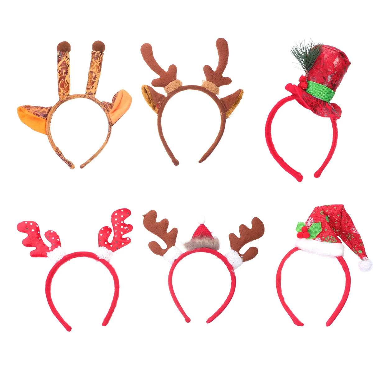 

6 Pcs Christmas Headband Shine Hair Clips Hats Headdress Adults Child Party Costume Xmas Gifts Non Fading Deformation Free Size
