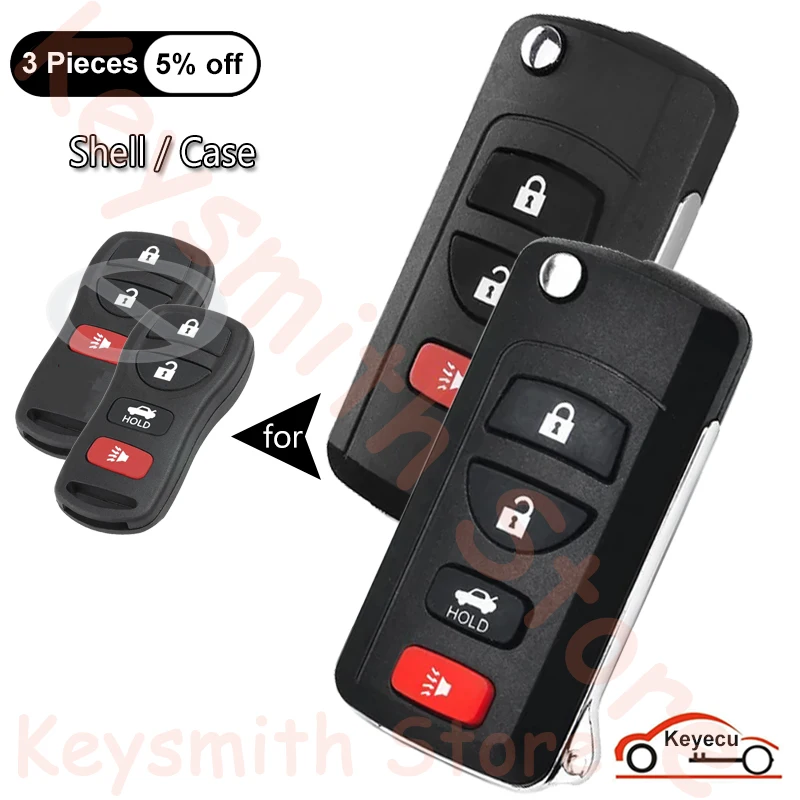 KEYECU 3 4 Buttons Case for Nissan Pathfinder Titan Versa Maxima Frontier Xterra Murano Auto Modified Flip Remote Key Fob Shell