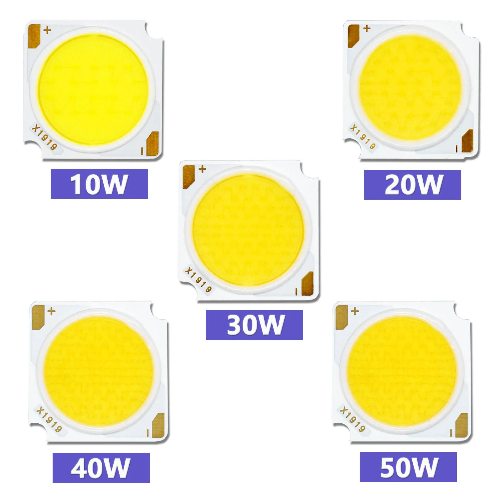 5pcs LED COB LED 10W 20W 30W 40W 50W DC30-33V Bridgelux Chips 19*19MM Light Source Accessories LED Spotlight Downlight DIY