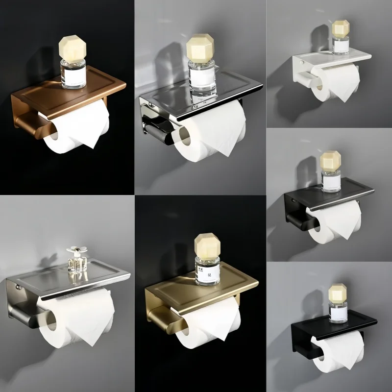 Brushed Rose Gold Toilet Paper Holder with Cell Phone Anti-Slip Holder Bathroom Paper Towel Holder Toilet Paper Roll Holder